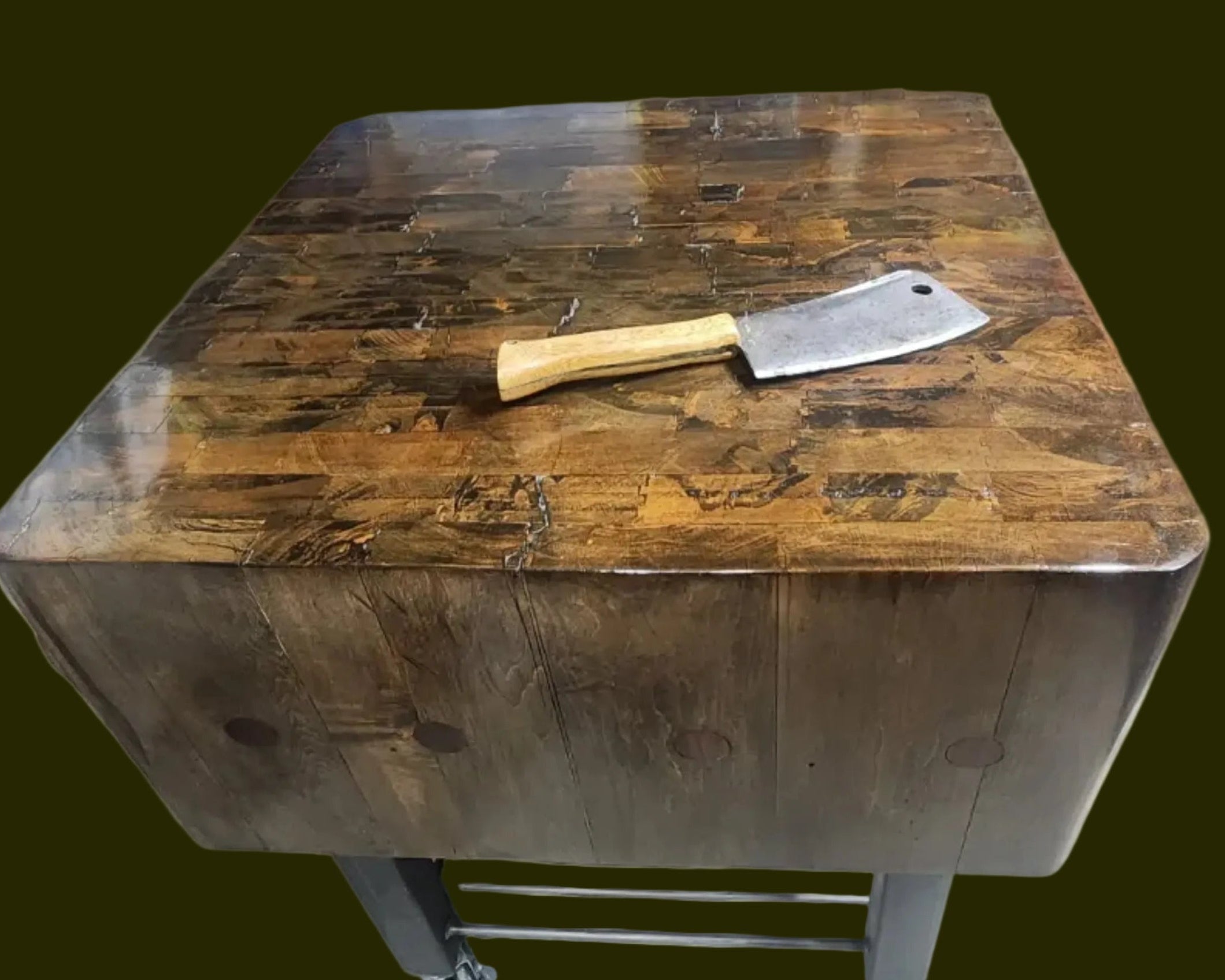 Resored maple butcher block with clever with studio backdrop
