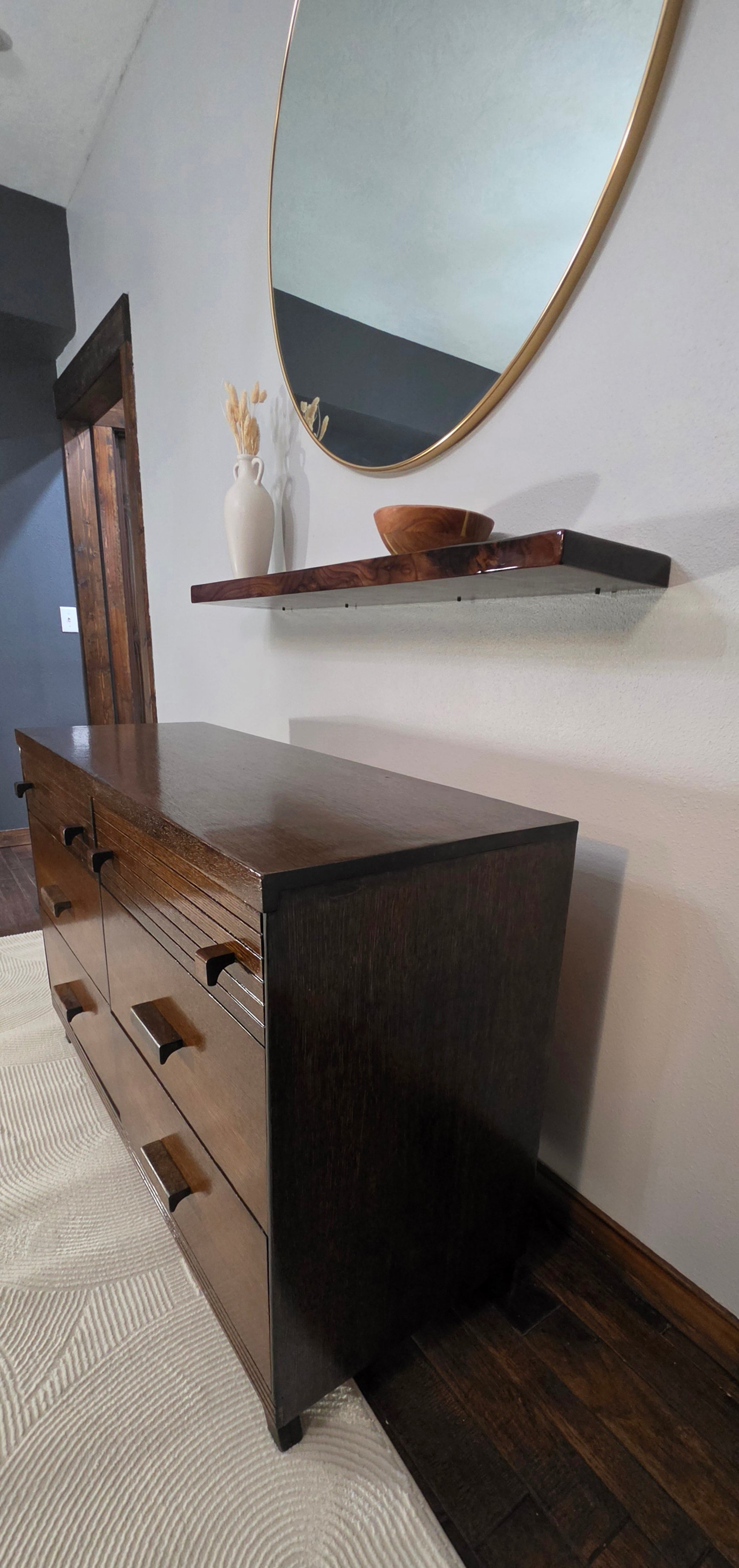 Mid-century dresser refinished with waterlox and custom handles