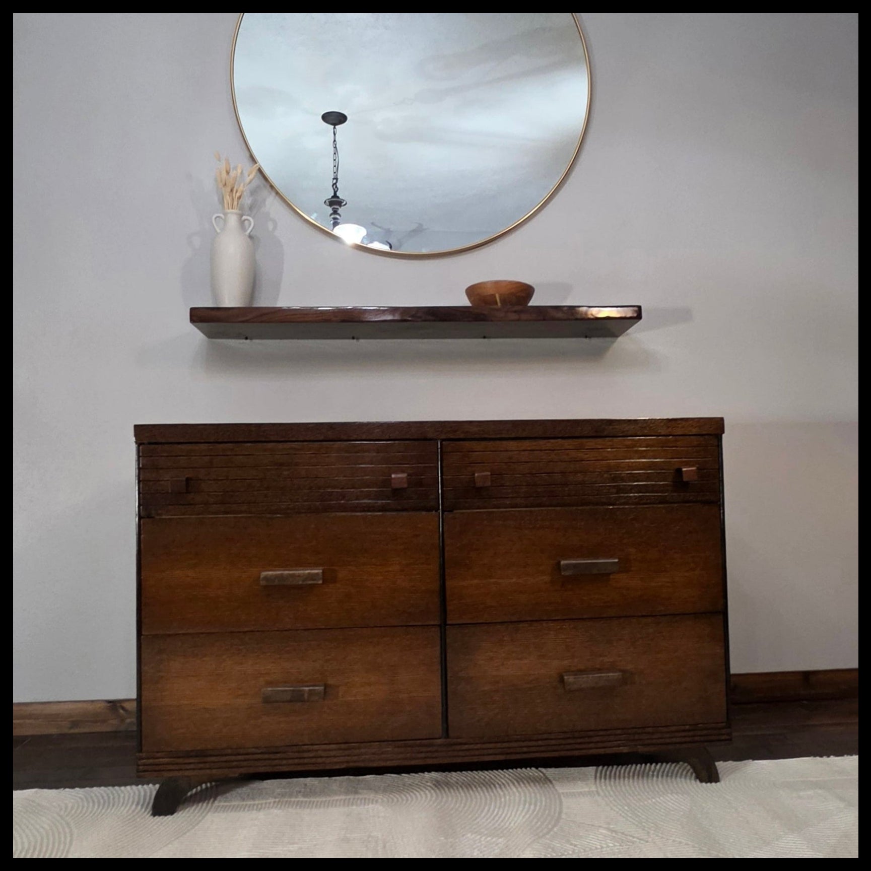 Mid-century refinished dresser with custom walnut handles