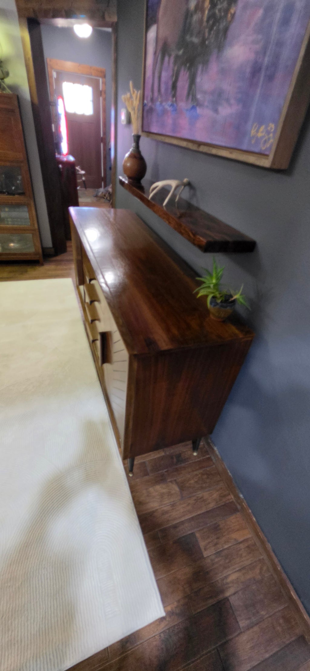 Restored mcm credenza with walnut floatins shelf