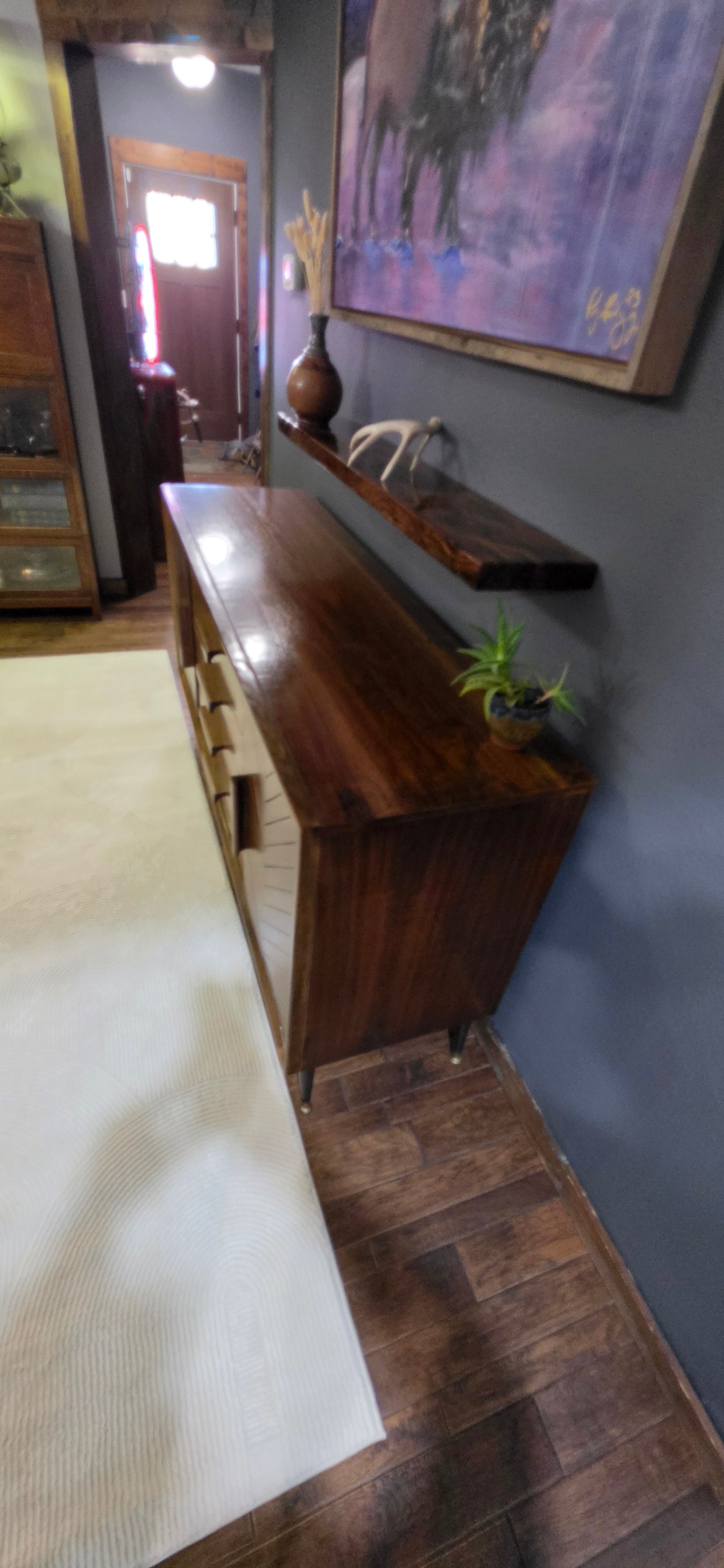 Restored mcm credenza with walnut floatins shelf