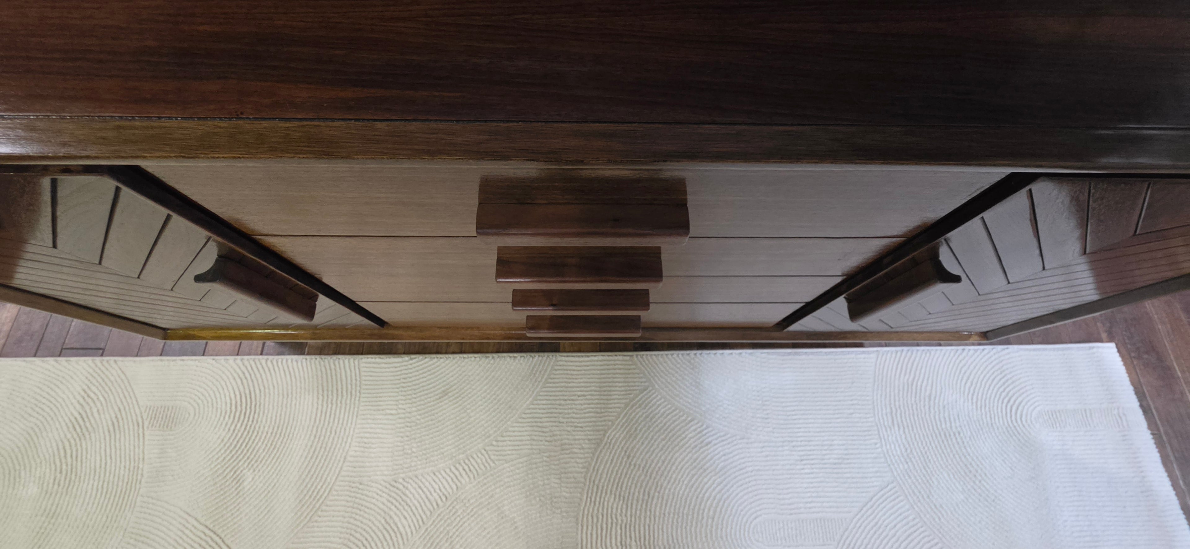 Custom walnut handles on mid-century credenza